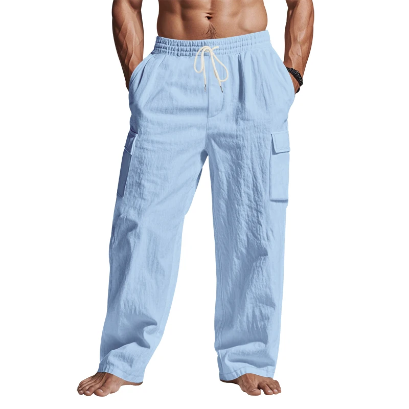Men's work pants Retro cotton and linen pants Spring and Autumn Breathable Thin Loose Leisure Trend Daily and beach pants