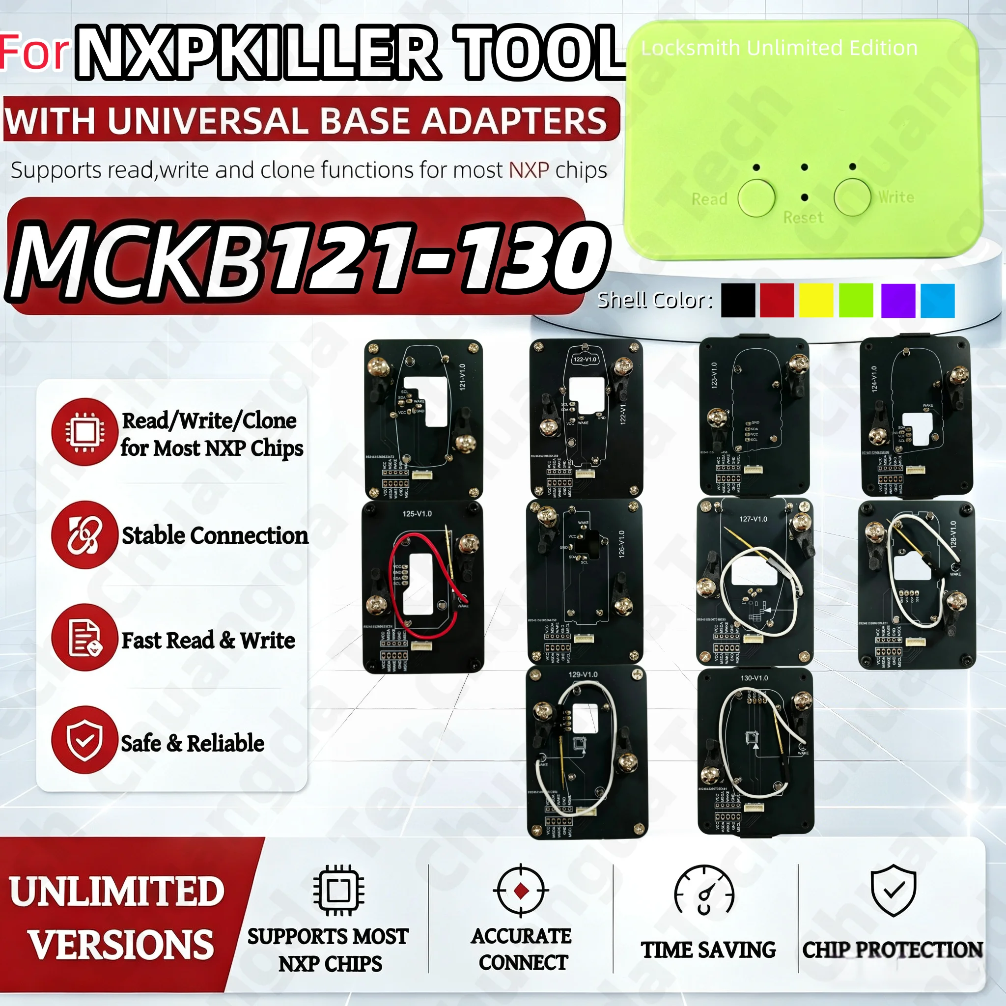 For Nxpkiller No.121-130 Adapter Compatible with Keydiy Xhorse Cg Kydz Device, No Welding Required for Reading and Writing, Programming Socket for Ford, Dodge, Chery, Leapmotor, Aiways