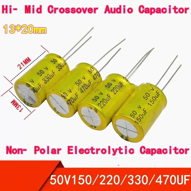 10PCS Non‑Polar Electrolytic Capacitor, 50V 150/220/330/470μF, Hi‑Mid Crossover Audio Capacitor, 13×20mm