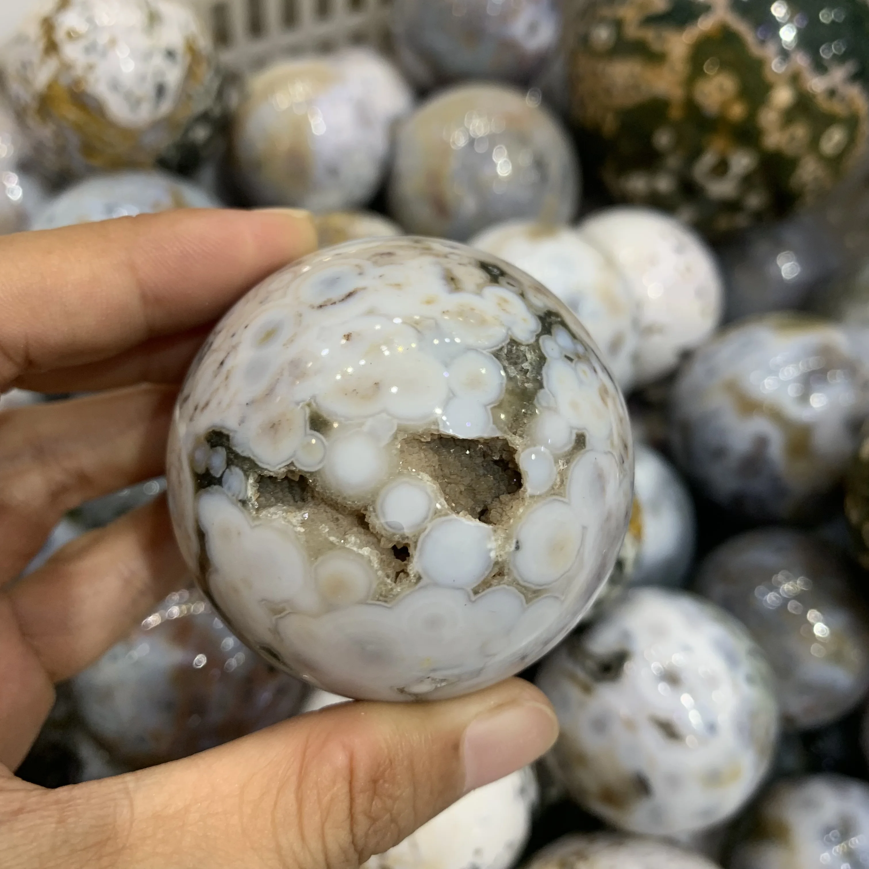 50-60mm Natural Ocean Jasper Polished Ball Crystal stone Feng Shui Healing Massage sphere