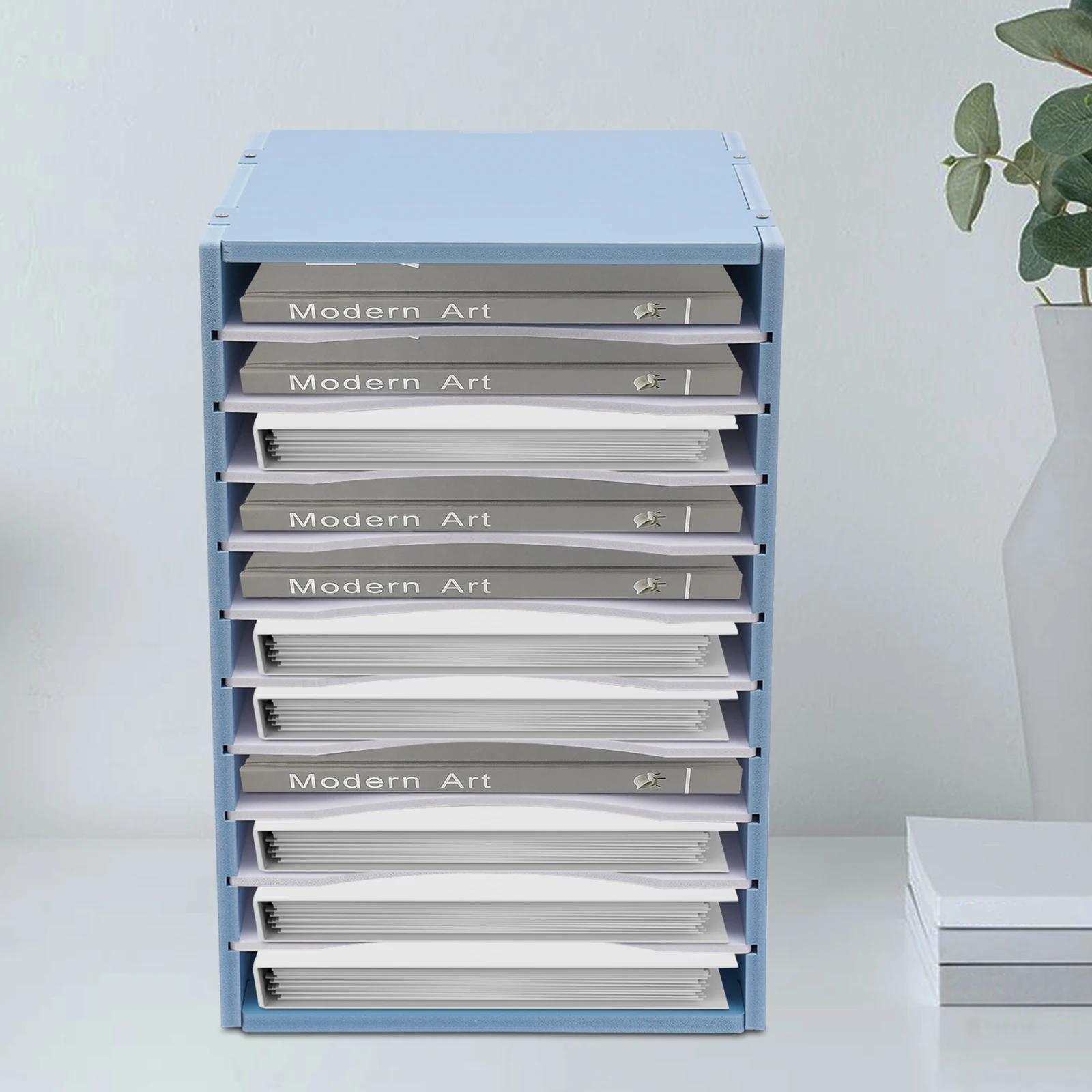 

11 Compartments Blue Vertical Desktop Sorter, Black, Letter-size Shelves, Durable Laminate Finish for Studios, Craft Rooms
