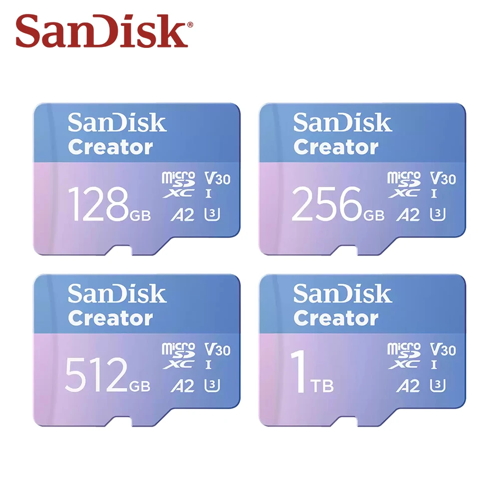 SanDisk microSD UHS-I Flash TF carte avec adaptateur Max 190 mo/s A2 V30 carte mémoire 5.3k 4k carte Micro SD vidéo 128GB 256GB 512GB 1T