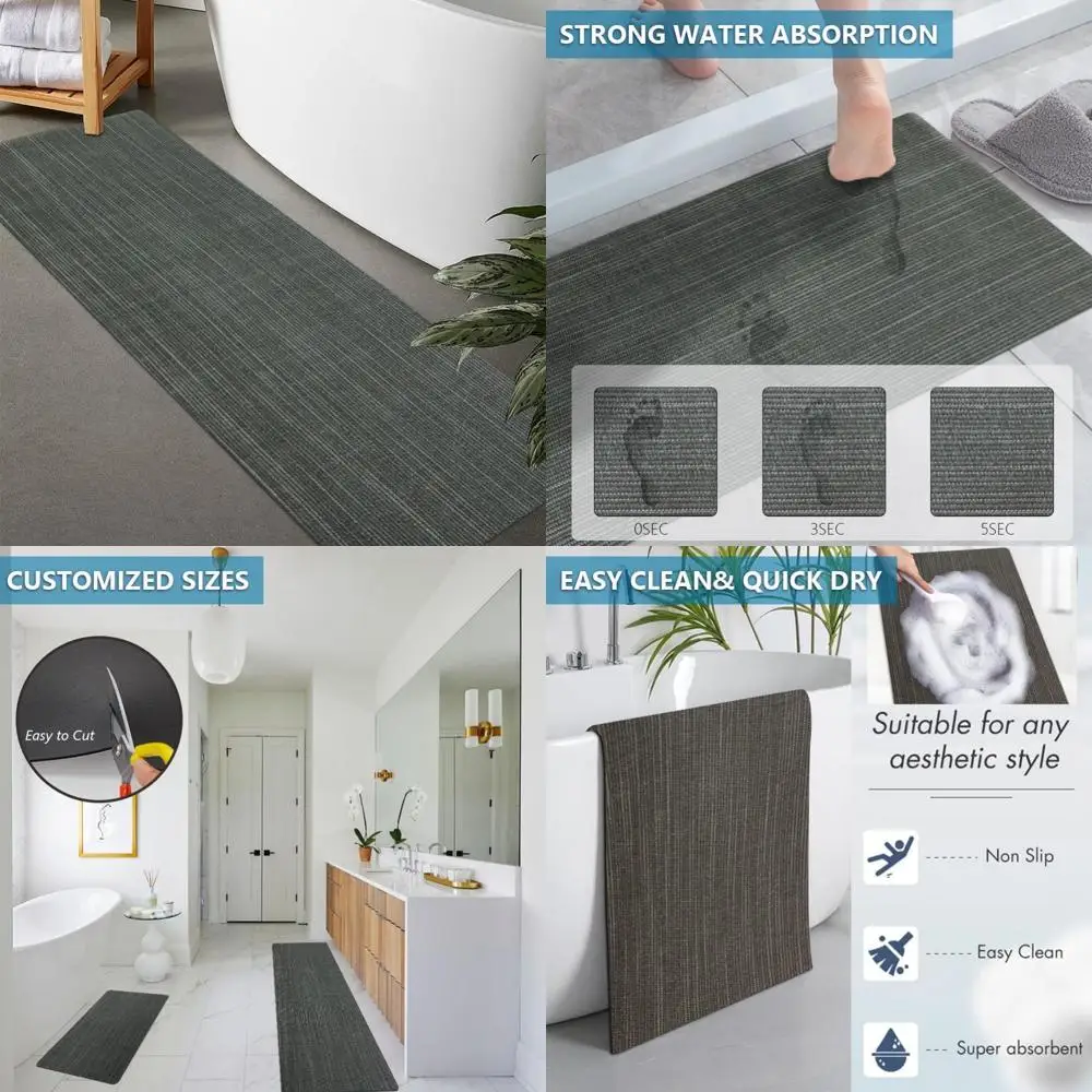 

custom size rubber non-slip absorbent thin bathroom rugs for quick drying and easy door clearance