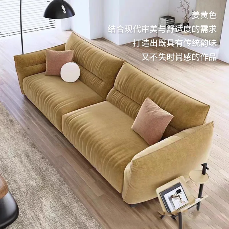 

Nordic modern minimalist cream style sofa French retro straight row small apartment high-end chenille fabric sofa