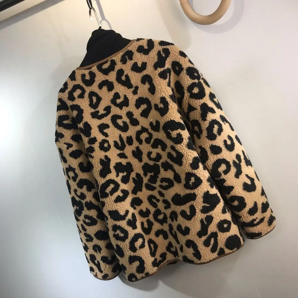 Vintage Brown Leopard Fur Integration Jacket Women Loose Button Up Oversized Coats Winter Clothes Korean Style Hot Girls Kawaii