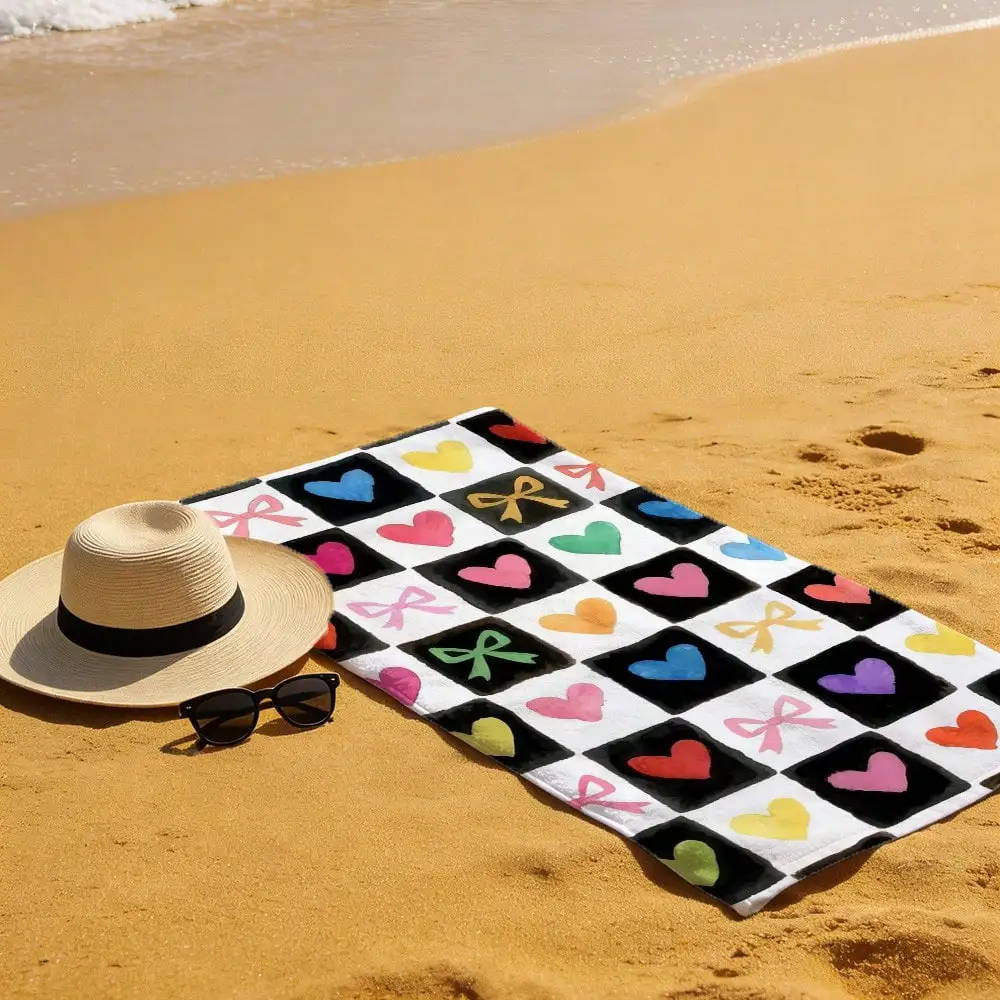 

1pcs Colored Bow Tie Themed Bath Towel, Heart-Shaped Pattern Beach Towel, Ultra Soft Highly Absorbent Quick Dry Plush Shower Towel, Luxury Comfortable Water Absorbent Fast Drying Towel, Durable Thick Bathroom Towels, For Home Hotel Spa Gym Travel Adults D