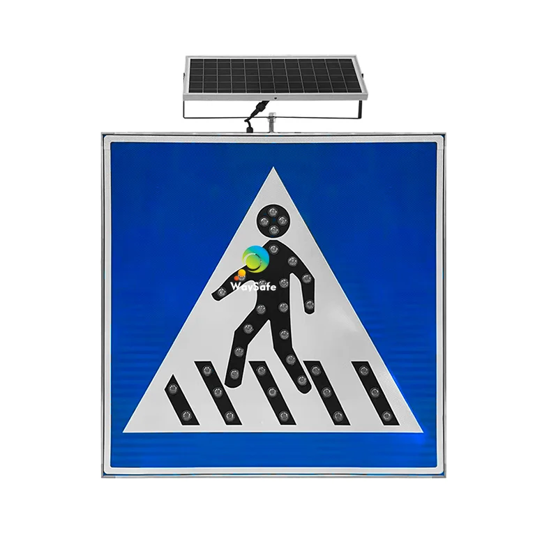 Custom aluminum LED solar pedestrian traffic signs with flashing yellow and white lights