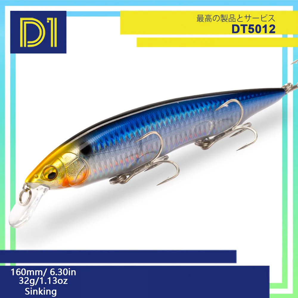 

D1 Fishing Hard Minnow Lure kanata ayu Jerkbait Wobblers 160mm 28g Sinking Long Casting Saltwater PescaTackle 2020 For Bass Pike