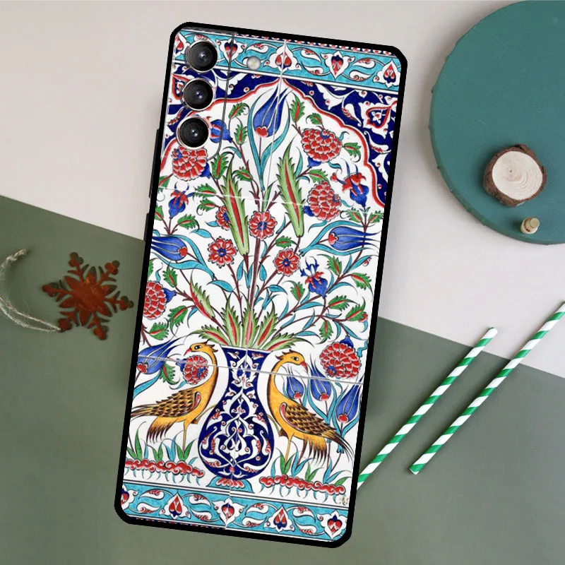 Ancient Floral Tiles Case For Samsung Galaxy S23 Ultra S8 S9 S10 S22 Plus Note 10 20 Ultra S20 FE S21 FE Cover