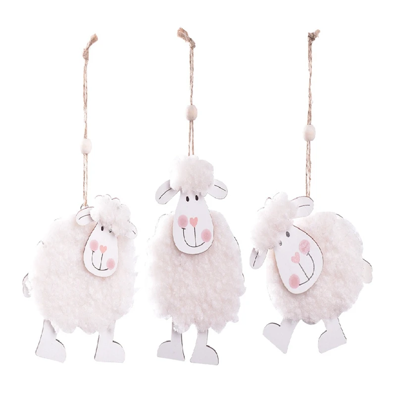 3Piece Wooden Pendant Cute Little-Sheep Hanging Ornament Supplies Front Door Pendant For Home Festival Party Front Door Decor