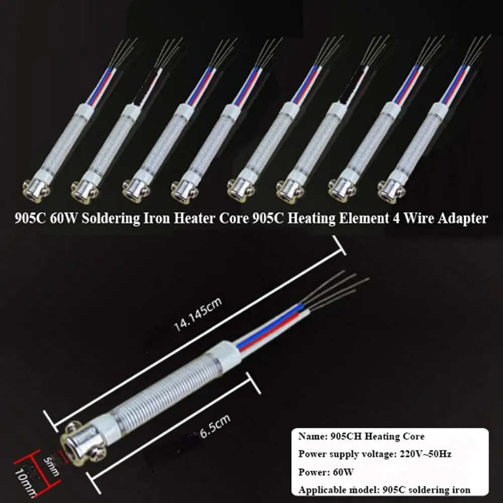 

New 905C 60W Soldering Iron Heater Core 230/110V Ceramics 905C Heating Element 200-480℃ 4 Wire Adapter
