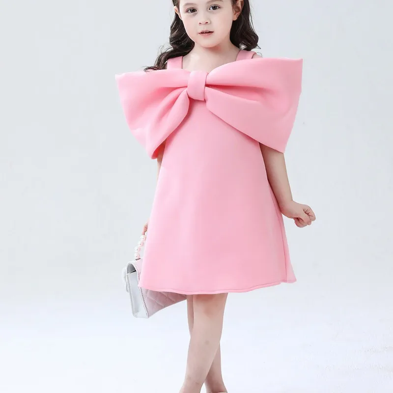 

2024 New Spring Summer Girls Big Bow Design Princess Ball Gown Children Cute Evening Birthday Party Dresses y1151