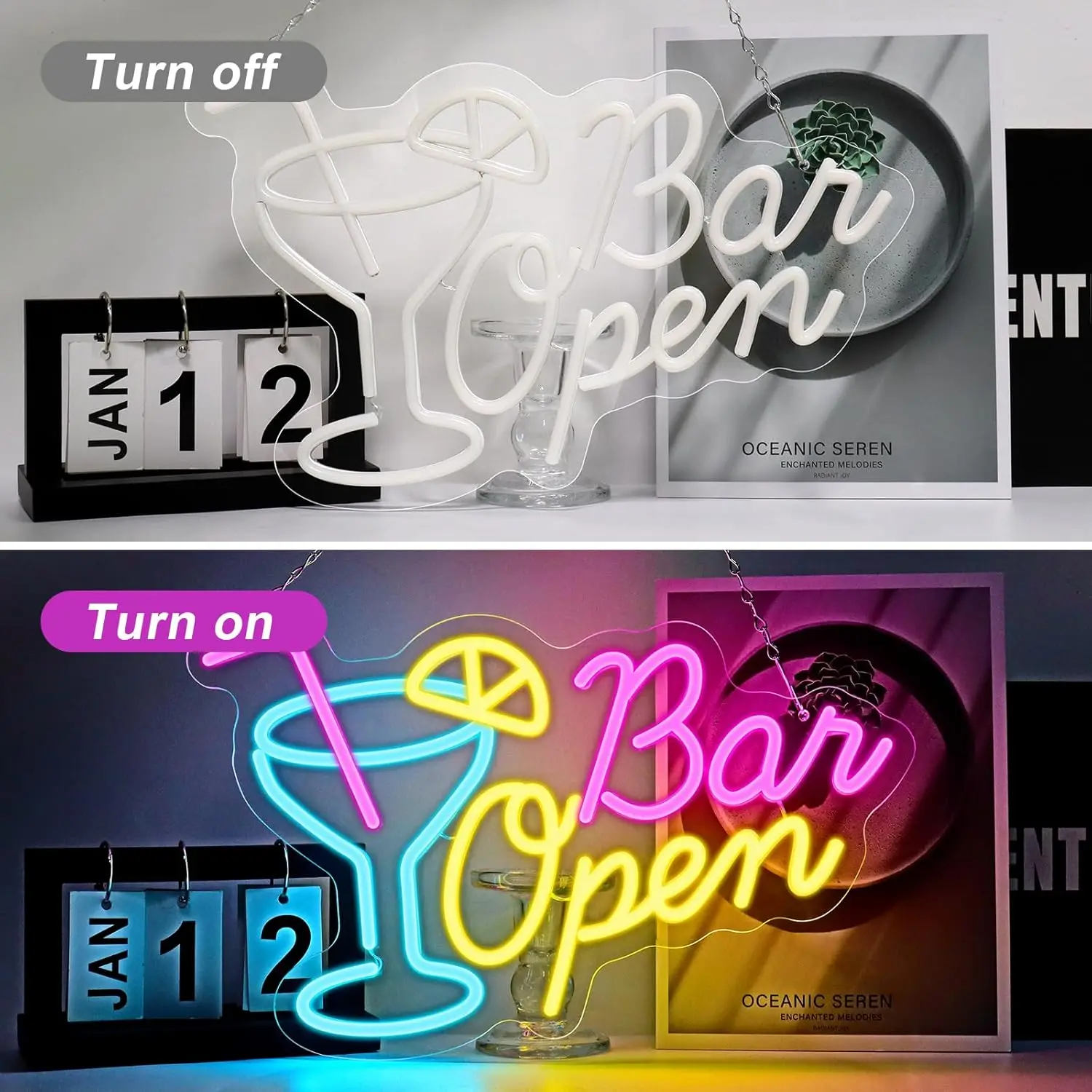 1 x Pink Neon Sign – ‘bar-open’ – Decorative LED neon sign suitable for bar