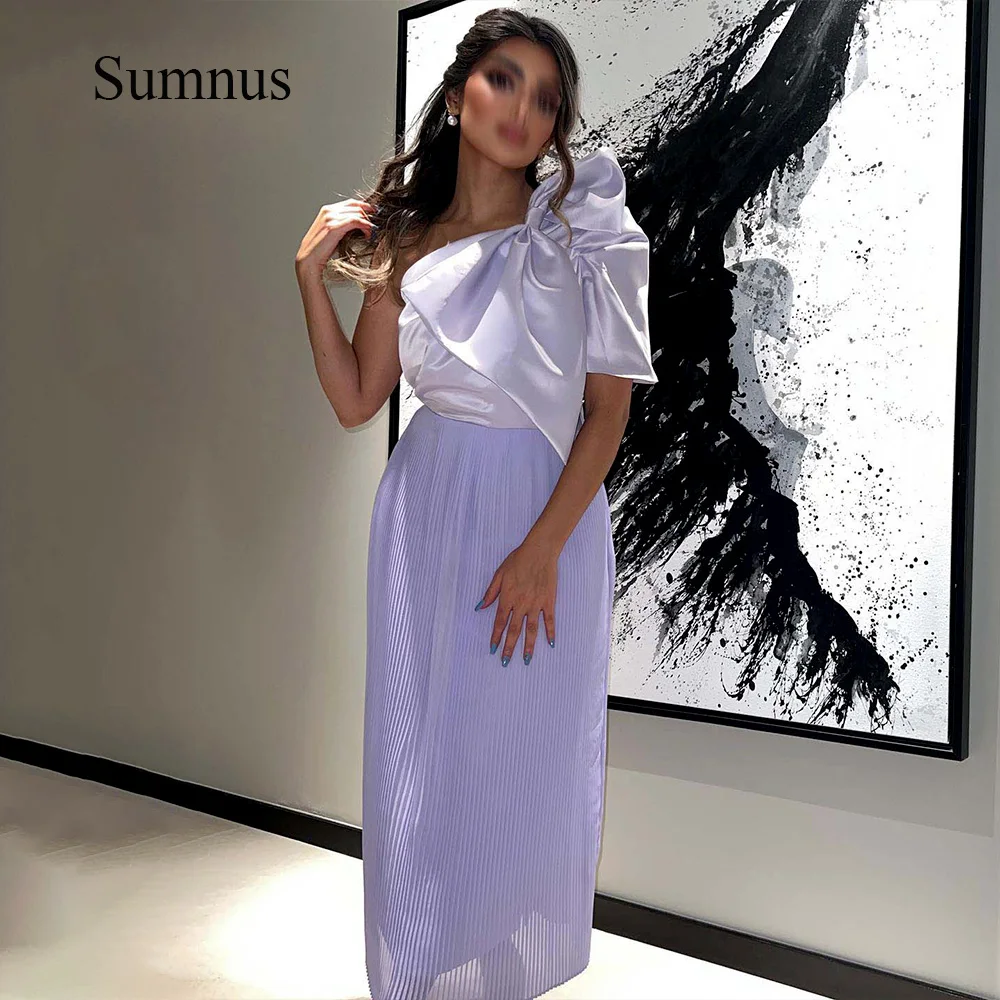 

Sumnus Light Purple Bow One Shoulder Evening Dresses Elegant Saudi Arabia Formal Evening Dress Ankle Length Dubai Gowns Oversize