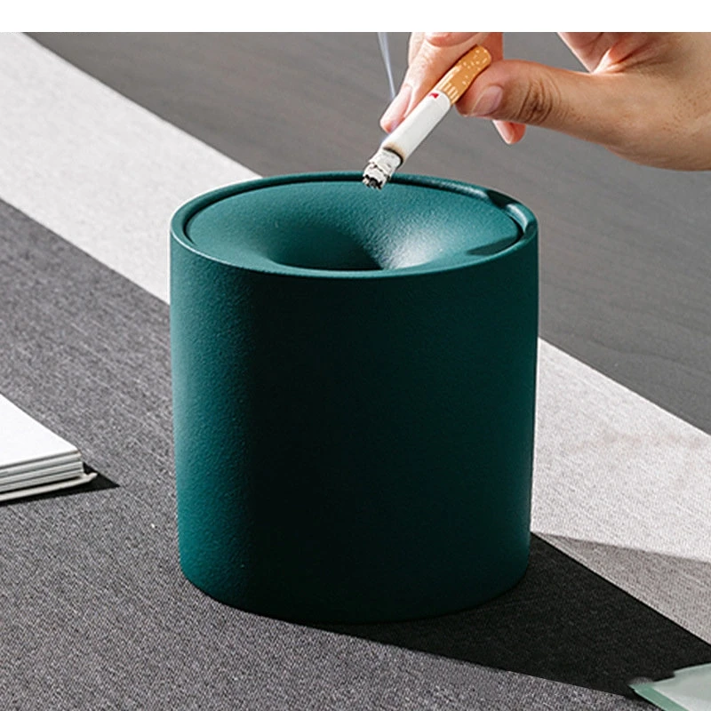 

Ceramic Ashtray with Lid Household Circular Portable Ash Storage Container Waste Water Products