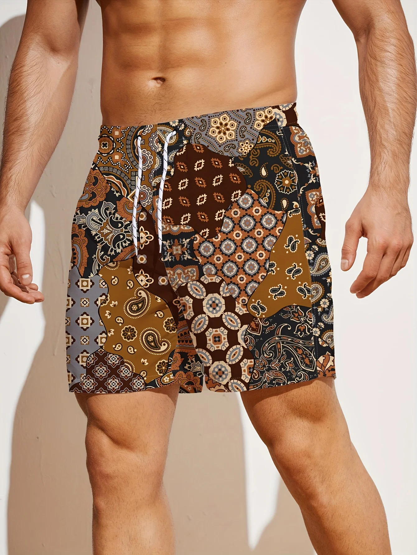 Summer Hawaiian Palm Floral Print Men's Casual Versatile Loose-Fitting Shorts Outdoor Sports Quick-Drying Beach Pants