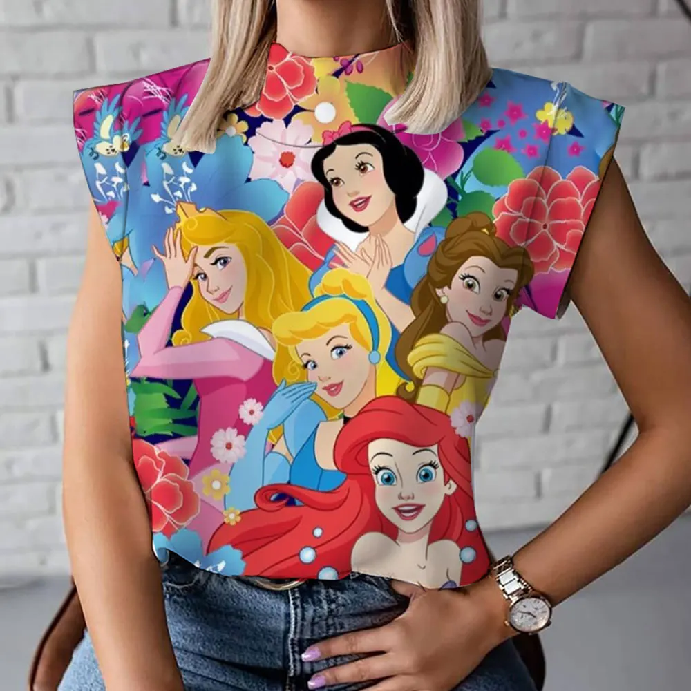 2024 Hot Selling New Summer Trend Versatile Ariel Mermaid Anime Harajuku Street Print Women's Turtle Neck T-Shirt Fashion Vest