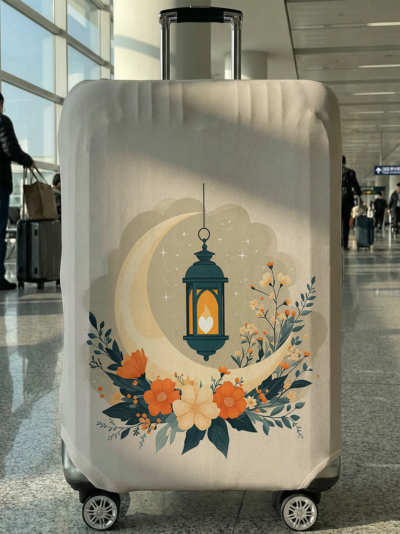 

Оранжевый чехол для багажа с цветочным принтом, принтом луны и звезд, подходит для чемоданов 18-32 дюймов, чехол для ручки чемодана, дорожные аксессуары