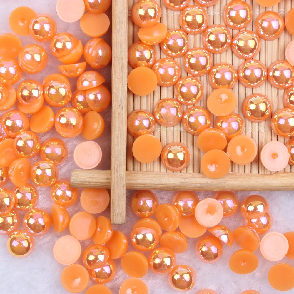 Dark Orange AB Half Round Pearls 2-12mm And Mixed Sizes Imitation Flatback Glue On Resin Beads DIY Craft Embellishment