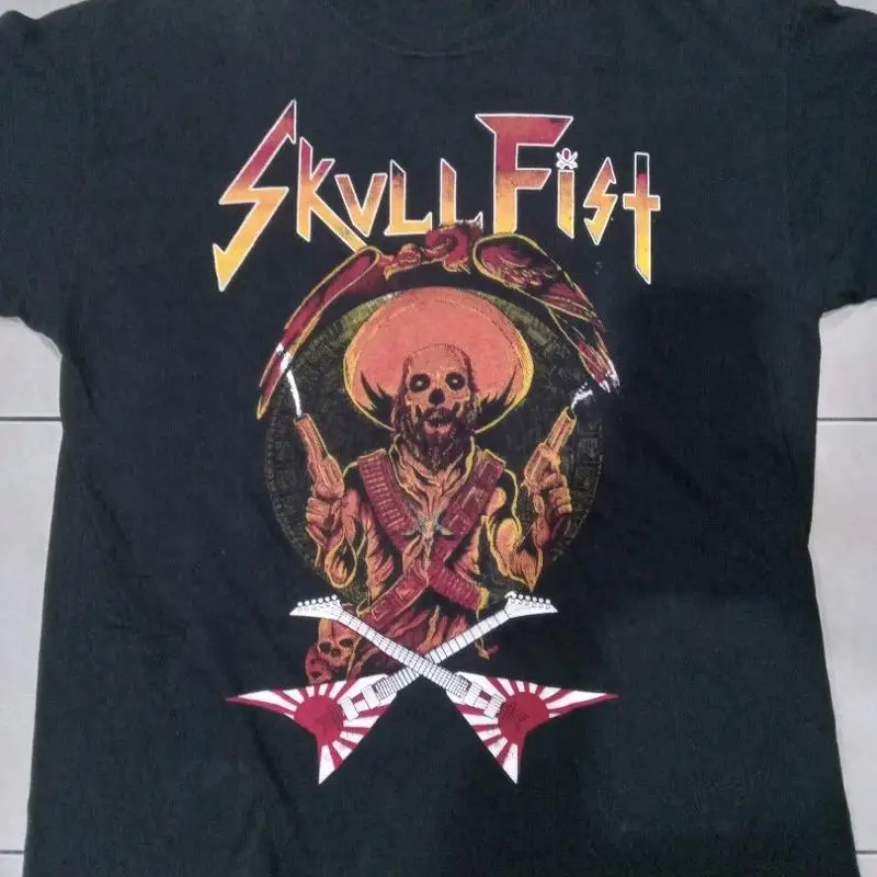 Mexico Guitarist Skull Fist Band T Shirt Classic Black S 5XL 1J0140