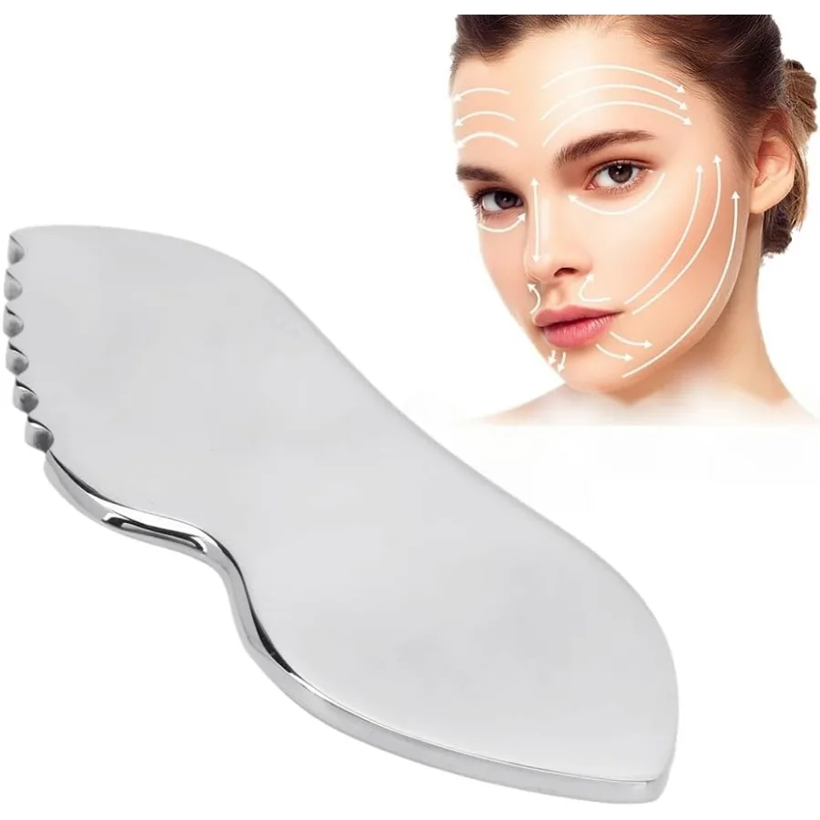أداة غوا شا المصنوعة من الفولاذ المقاوم للصدأ، مصممة بشكل مريح لتدليك جسم الوجه والتصريف اللمفاوي، والعافية المنزلية