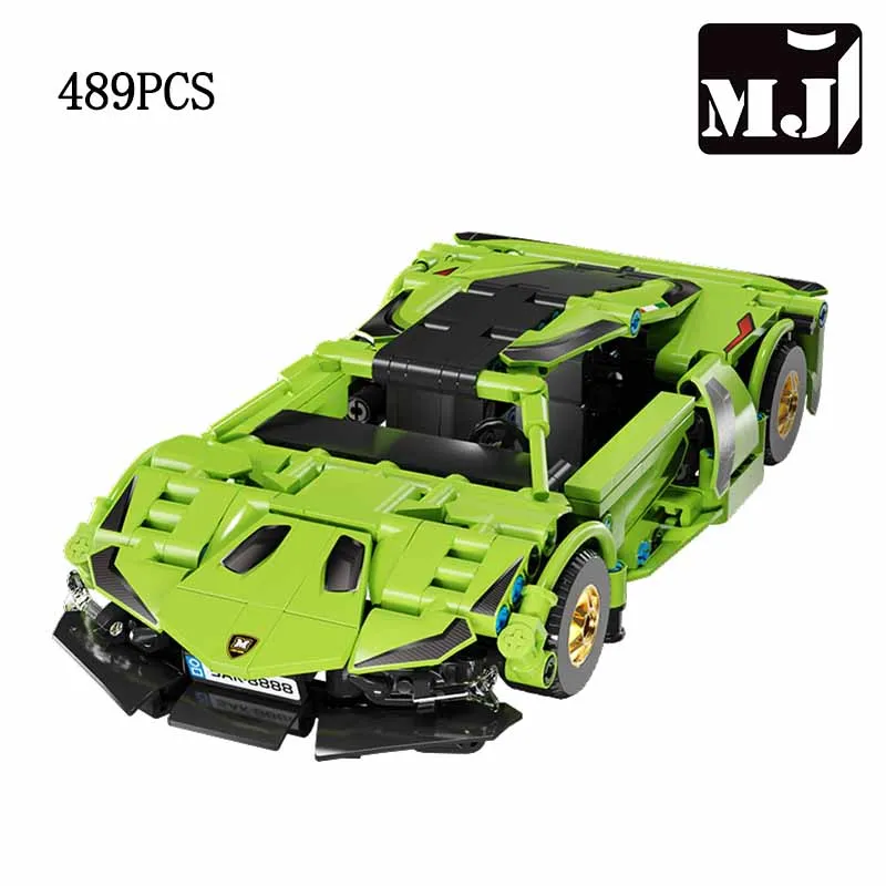MJ BLOCK Technischer Rennwagen-Modellbausatz, Mechanisches Geschwindigkeitsfahrzeug, Supercar-Bausteine, Puzzle-Spielzeug für Kinder und Erwachsene