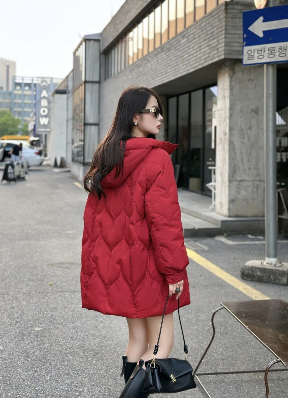 Winter Stand Collar Mid Length Hooded Down Jacket Women Thick Zipper Parker Jackets Female Solid Warm Down Outwears Overcoat
