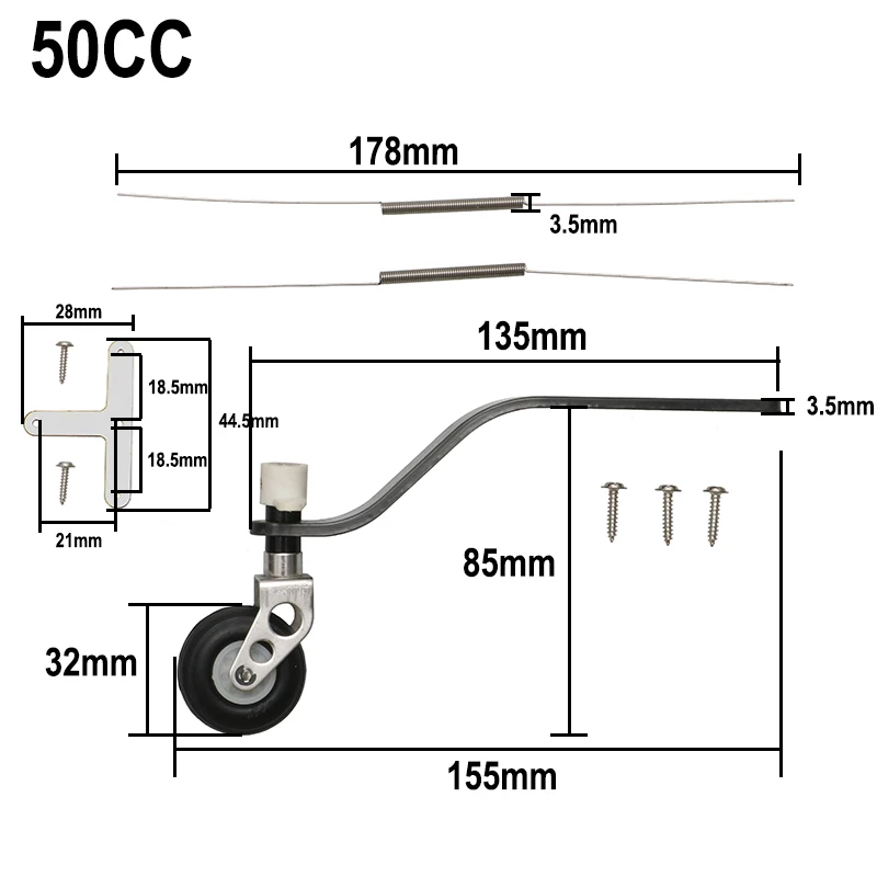 1Set Carbon Fiber Tail Wheel Bracket Landing Gear with Steering T-arm for 26CC/50CC/100CC Gasoline Engine RC Fixed Wing Aircraft