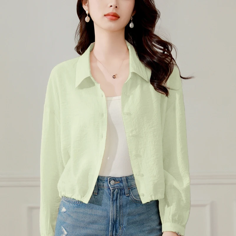 

Summer Sunscreen Shirt Elegant Perspective Thin Chiffon Blouse KoreanLoose Top Casual Women's Cardigan Female Clothes