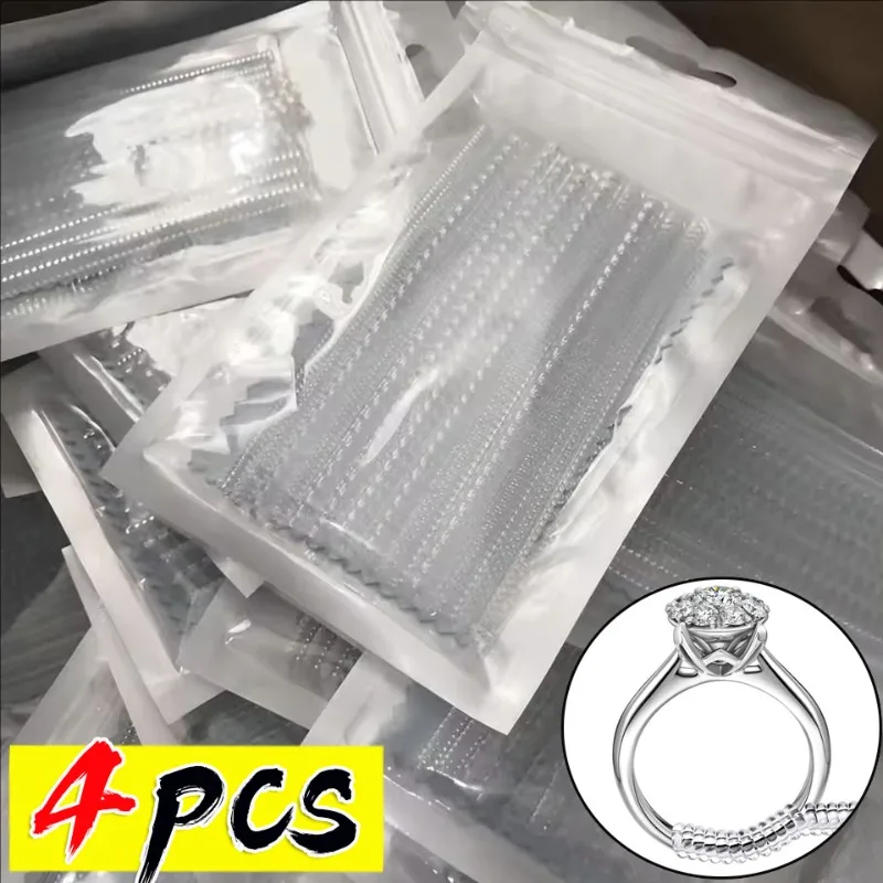 4PCS Ring Size Reducer Tools Spiral Spring Based Rings Adjust Invisible Transparent Tightener Resizing Tool Jewelry Guard Gifts
