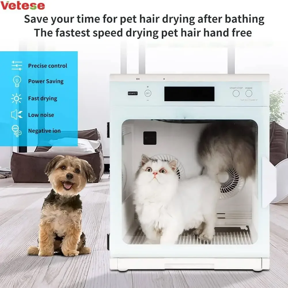 Pet Hair Dryer Box  Grooming Fast Drying Adjustable Temperature and Time Bottom-up Blowing  360 Degree Warm Wind Cycle