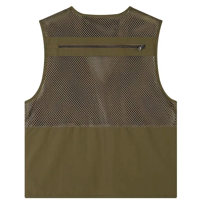 Outdoor Men's Multi Pocket Fishing Jacket Camping Sleeveless Vest Quickly Grid Photography Multi-Function Tactical Mesh Top
