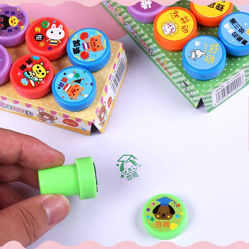 10pcs Stamps Cartoon Smiley Face Kids Self-ink Stamps Children Toy for Scrapbooking Seal Stamper DIY Painting Photo Album Decor