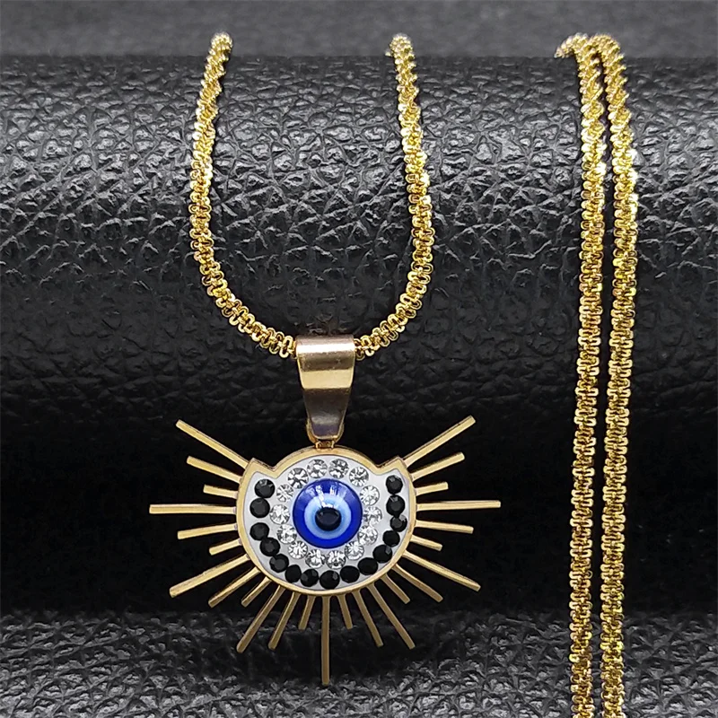 

Turkey Evil Blue Eye Necklace for Women Men Stainless Steel Gold Color Turkish Eyes Chain Greek Jewelry ojo turco