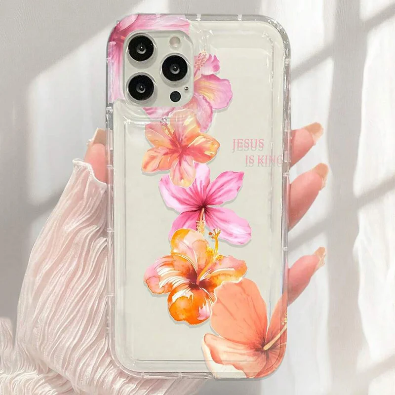 Realistic Lily Flower Print Clear Phone Case For iPhone 16 15 14