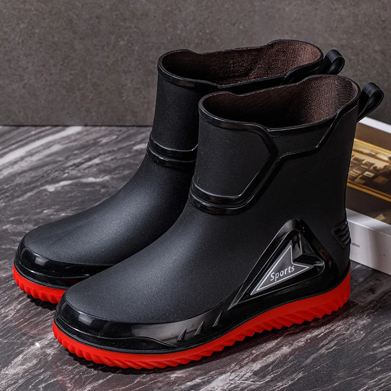 

Men's Mid Calf Rain Boots Waterproof Rubber Shoes Comfort Red Non-slip Fishing Shoes Warm Non-Slip Flat Fashion Rider Rain Boots