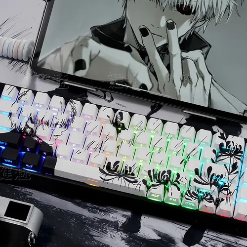 Teclas de Anime translúcidas de 130 teclas, tapa de tecla temática Kaneki Ken, perfil de cereza PBT, teclas originales hechas a mano para teclado mecánico