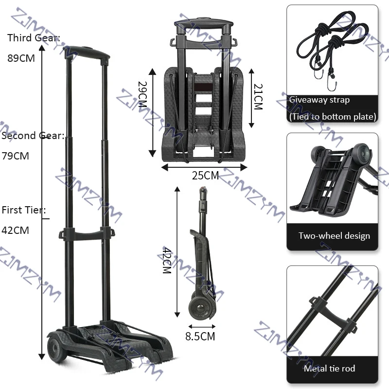 Składany mały wózek z dwukołowym przenośnym wózkiem z metalową dźwignią Wózek o dużym obciążeniu do podnoszenia na zakupy ekspresowe