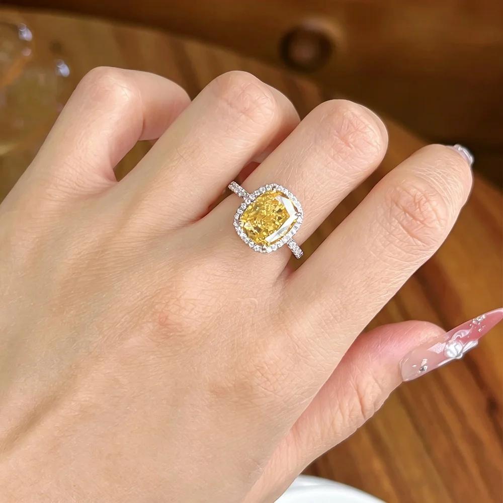 MINWEEN Elegant 7 Ct Lab Yellow Diamond Ring 925 Sterling Silver Chunky Rectangle Ice Cut Ring Luxury Jewelry Gift