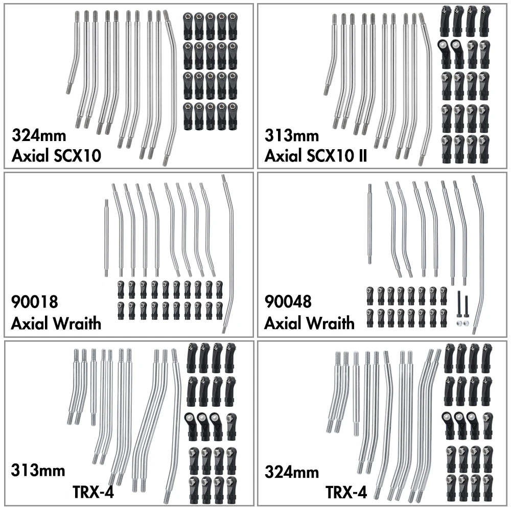 YEAHRUN 10Pcs Stainless Steel Linkage Set+Ball End for Axial SCX10 II 90046 Wraith 90018 90048 TRX-4 1/10 RC Crawler Car