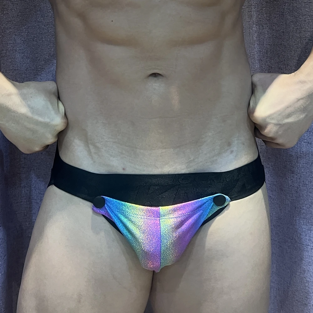 

Бикини Jockmail Jockstrap мужское, пикантное нижнее белье для геев, стринги, съемные радужные Светоотражающие бриджи