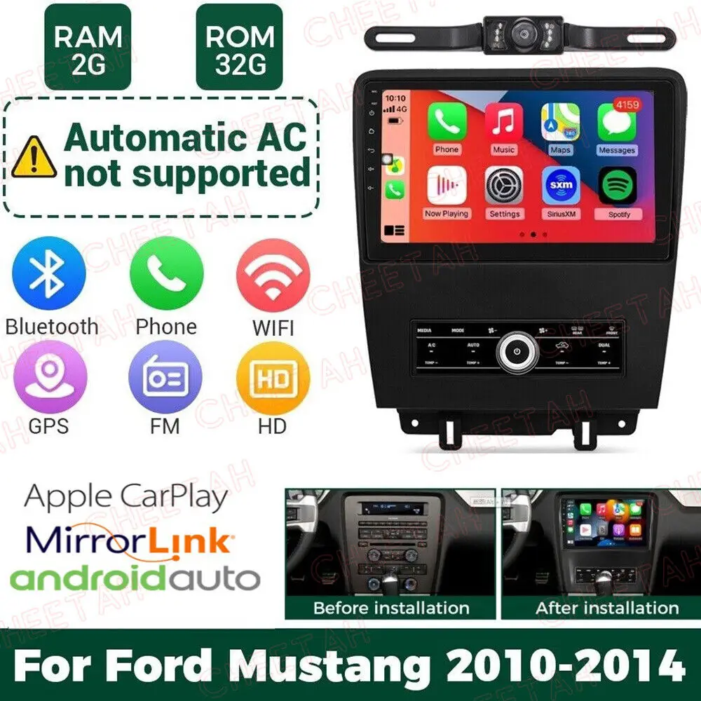 10Inch Car Stereo Radio GPS Navigation 2+32G Compatible for Mustang 2010-2014 Android 13