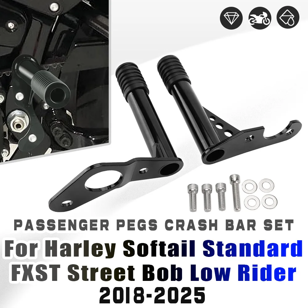 

For Harley Softail Low Rider Street Bob Fat Bob FXLRS 2018-2025 Motorcycle Rear Engine Guard Highway Black Foot Pegs Crash Bar