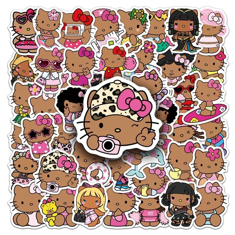 50pcs Kawaii Sanrio HelloKitty 낙서 노트북 스티커 귀여운 만화 Kt 고양이 꽃병 병 패치 장식 어린이 장난감