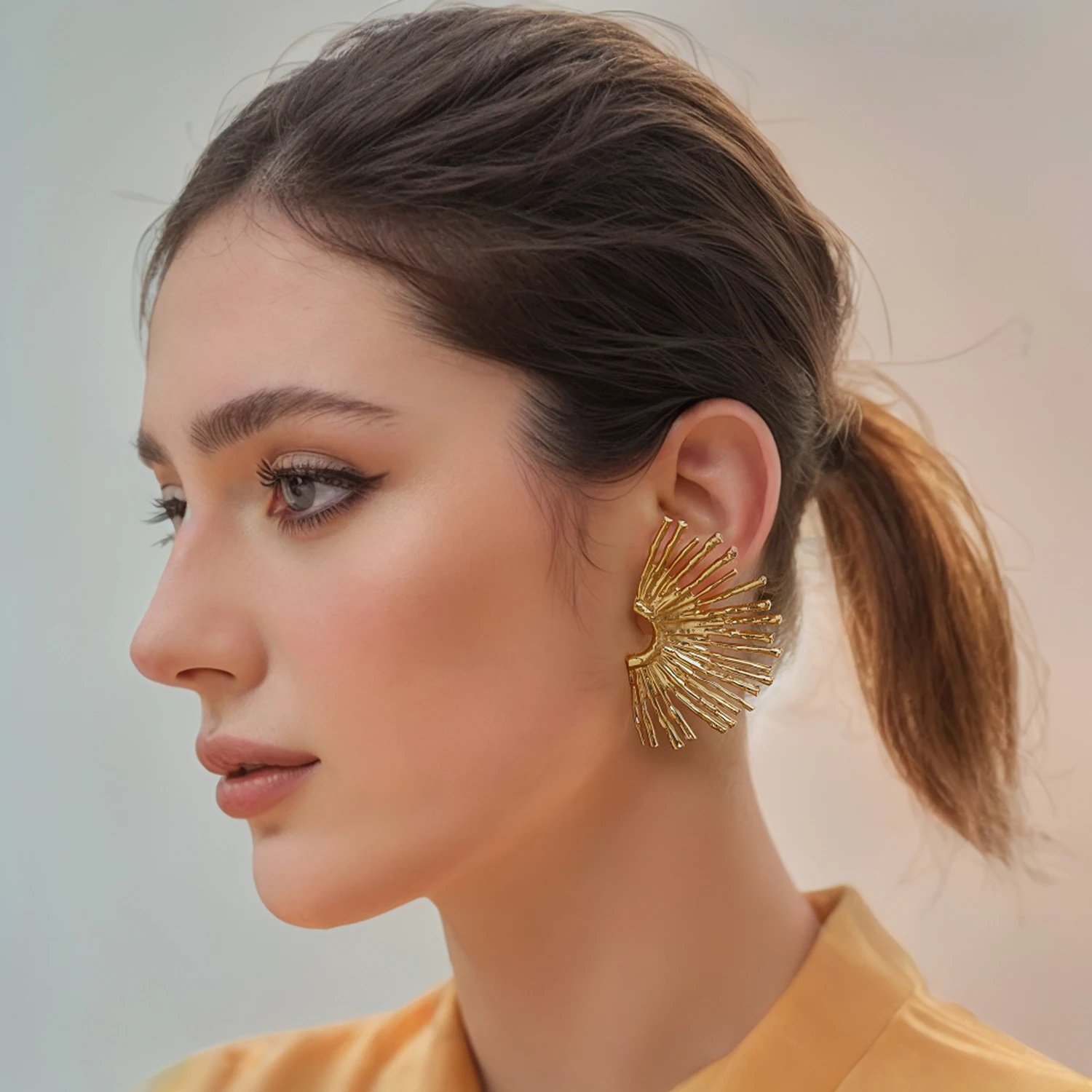 UHBINYCA Symmetric Sun Ray Stud Earrings for Women Gold Plated Stainless Steel Statement Earring Waterproof Jewelry Gift