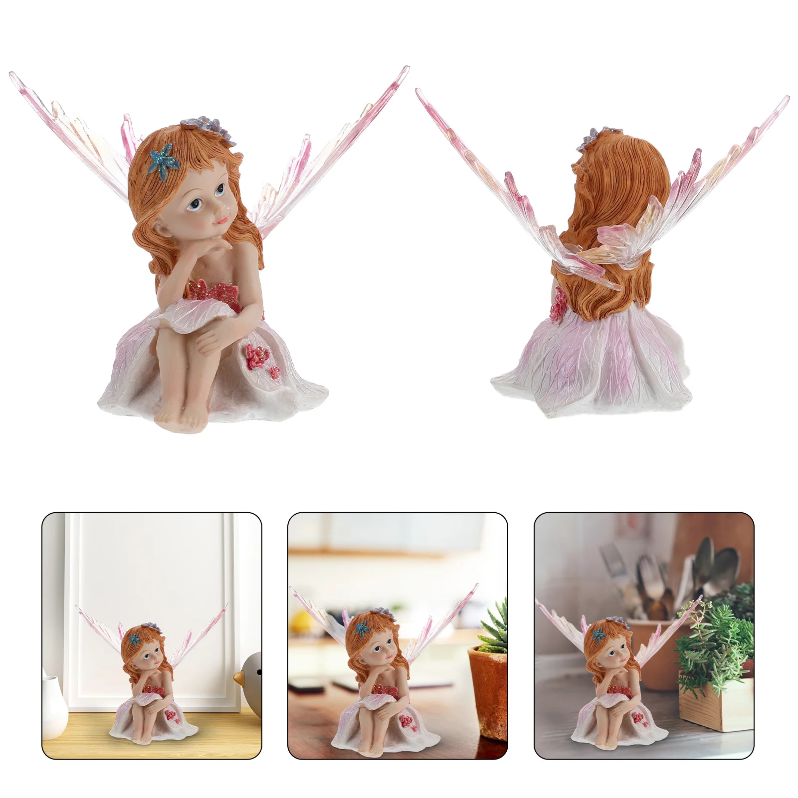 1 Piece Resin Figurines Lovely Garden Fairy Statue for Indoor Outdoor Decor Desktop Art Craft Miniature Landscape Ornament