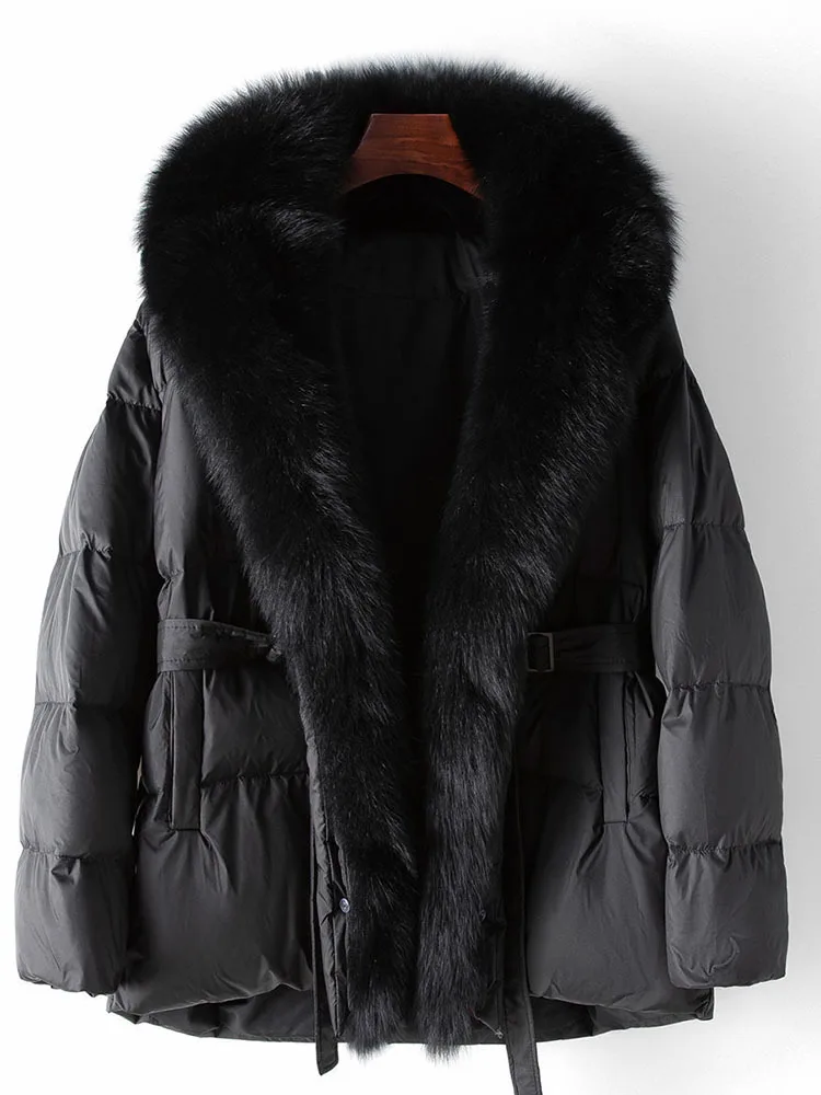 Imagem -03 - Jaqueta com Capuz para Mulheres Gola de Pele de Raposa Real Cabolsa Grosso e Quente Outwear de Luxo Parkas Soltas Femininas Novo Inverno 2023