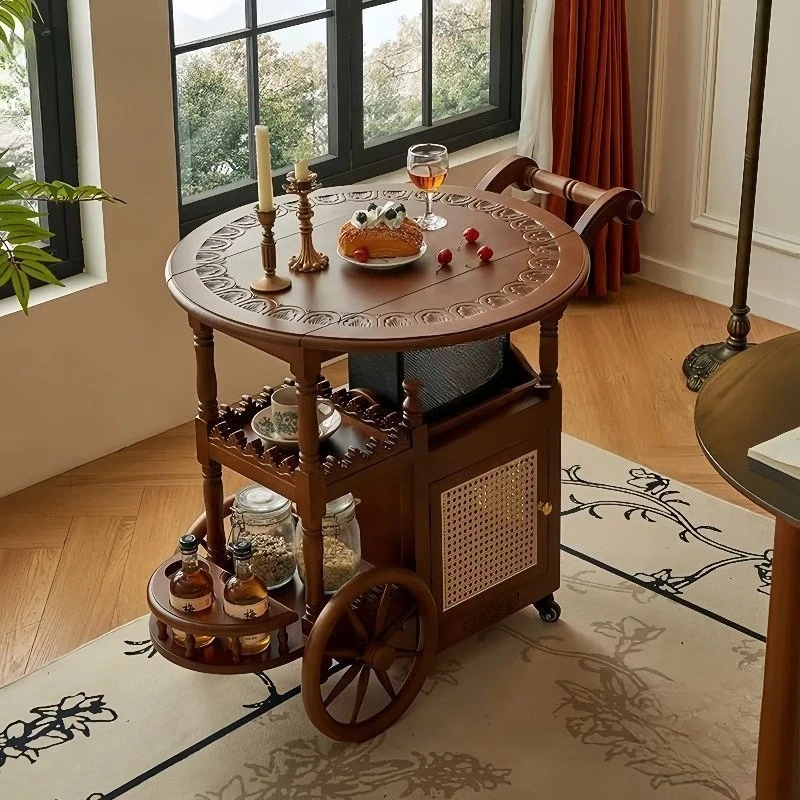 

French Medieval Style Movable Small Side Few American Folding Tea Table Dining Car Household Small Tea