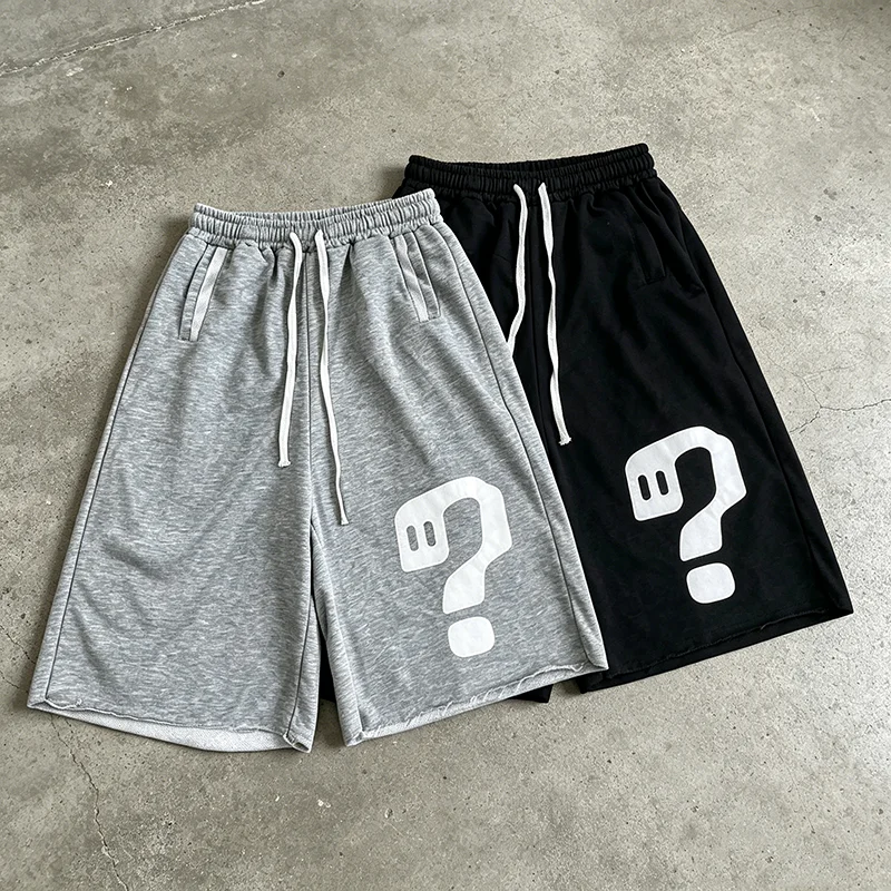 

Men's Hip Hop Streetwear Shorts Oversized Question Mark Print Knee-Length Sweat Shorts Elastic Drawstring Waist Summer Casual