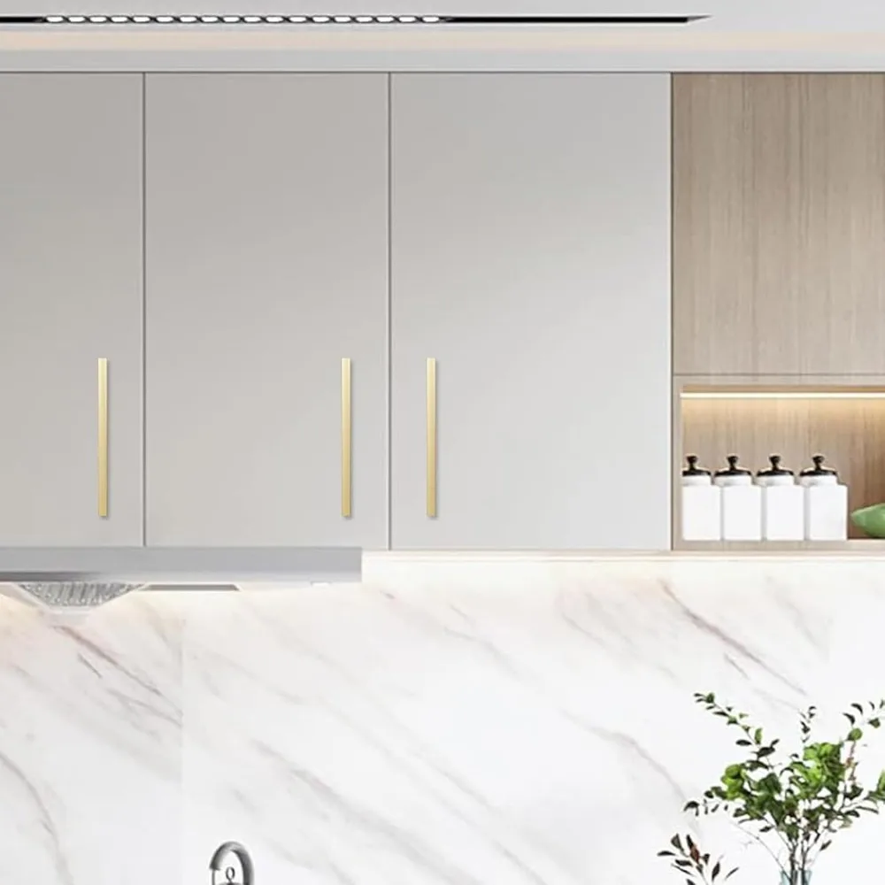 مقابض خزانة المطبخ المصنوعة من النحاس المصقول مقاس 15 بوصة - درج ذهبي حديث يسحب للخزائن والخزائن